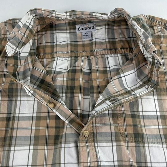 Carhartt Plaid Short Sleeve Button Down Shirts Size XL Mens Relaxed Beige Plaid - Picture 9 of 11
